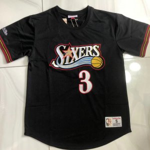 3 Allen Iverson Philadelphia 76ers Hardwood Classics Maillot à Manche Noir